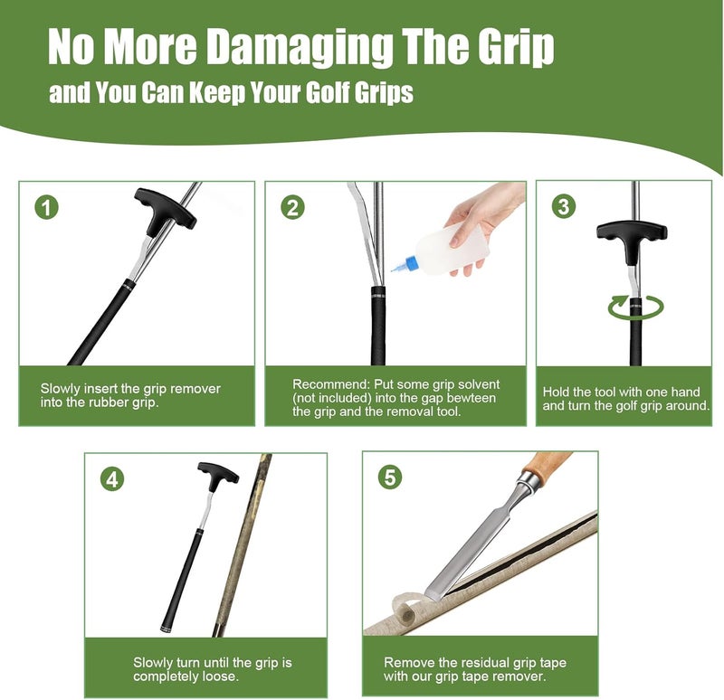 ELEMONY Golf Grip Removal Tool and Golf Grip Tape Removal Tool, V-Groove Grip Remover Saver 12“, High-Carbon Steel Gripping Tool, Golf Club Gripping Kit Golf Grip Tool - Image 2